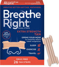 Breathe Right Nasal Strips, Extra Strength, Nasal Congestion, Tan, 26ct | Opens nose and increases nasal airflow, helps relieve nasal congestion for better breathing, drug-free, use anytime, anywhere