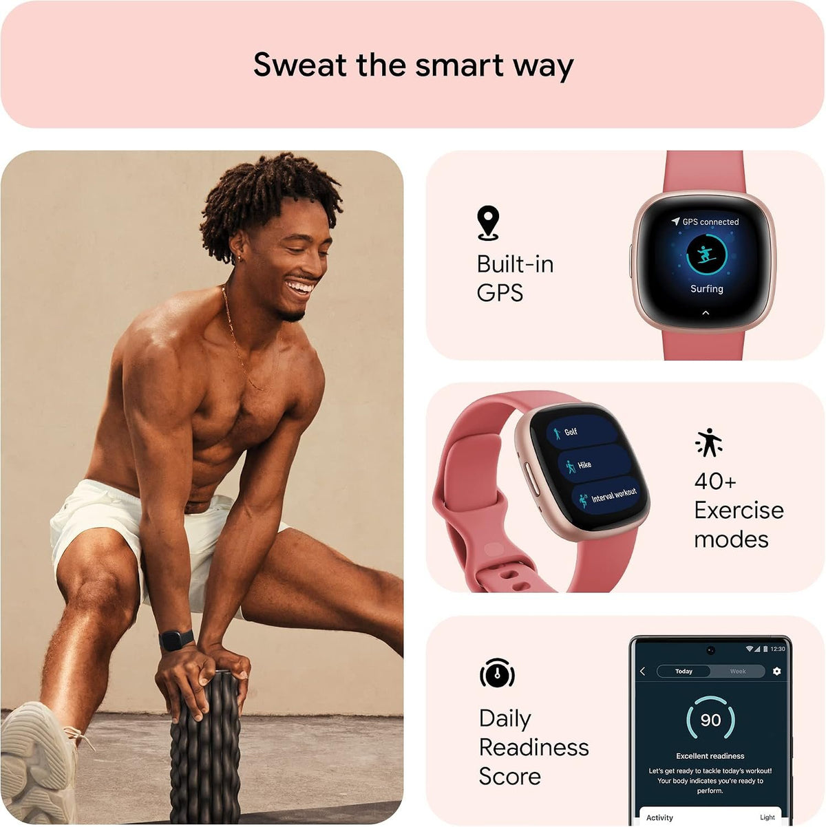 Google Fitbit Versa 4 Fitness Smartwatch - Pink Sand/Copper Rose