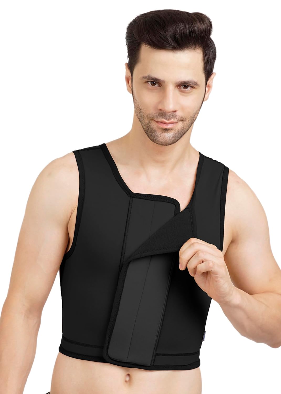 Gynecomastia Short Vest || MODERATE COMPRESSION || Velcro Closure || Chest Shapewear || Comfortable for Men || Tomboy Chest Binder || Shapewear for Post-Surgery |