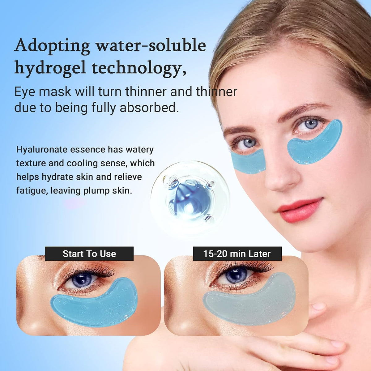 PEAUAMIE Under Eye Patchs Hyaluronic Acid Eye Mask for Dark Circles and Puffiness Wrinkle Eye Bags 30 Pairs