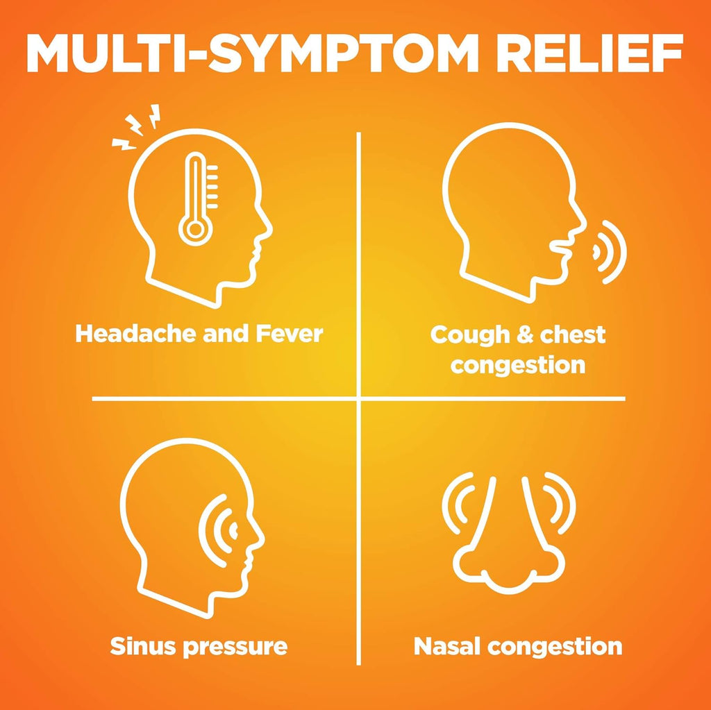 Amazon Basic Care Daytime Severe Cold & Flu Relief Caplets, Multi-Symptom Relief for Headache, Fever, Sore Throat, Chest & Nasal Congestion, Vapor Ice, 24 Count
