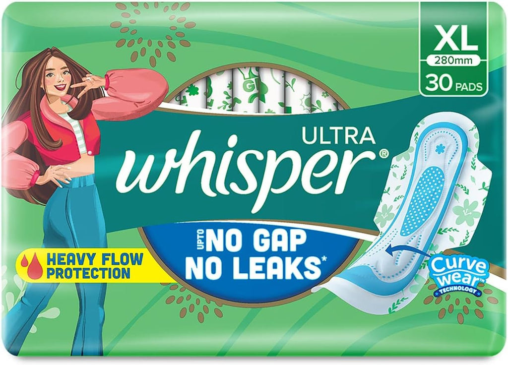 Whisper Ultra Clean Sanitary with Wings - 30 Pieces (XL)