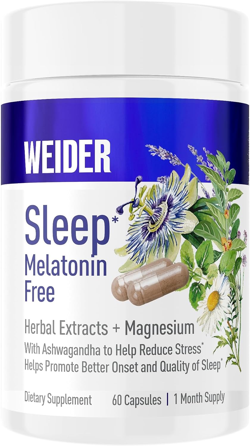 Weider Sleep Melatonin Free, Herbal Sleep Supplement, 60 Capsules