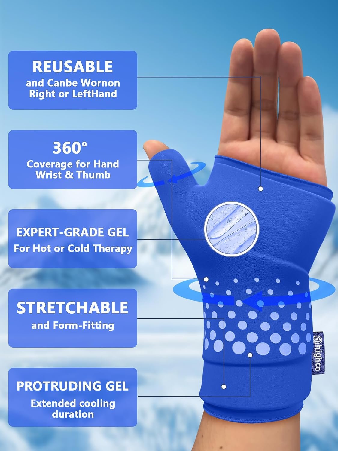 Wrist &Thumb Ice Pack Wrap-Thickened Gel for Long-Lasting Cold Compression | Stays Cold Longer-Hand Ice Pack & Ice Glove for Arthritis,Carpal Tunnel Relief & Tendonitis-Fits left and right