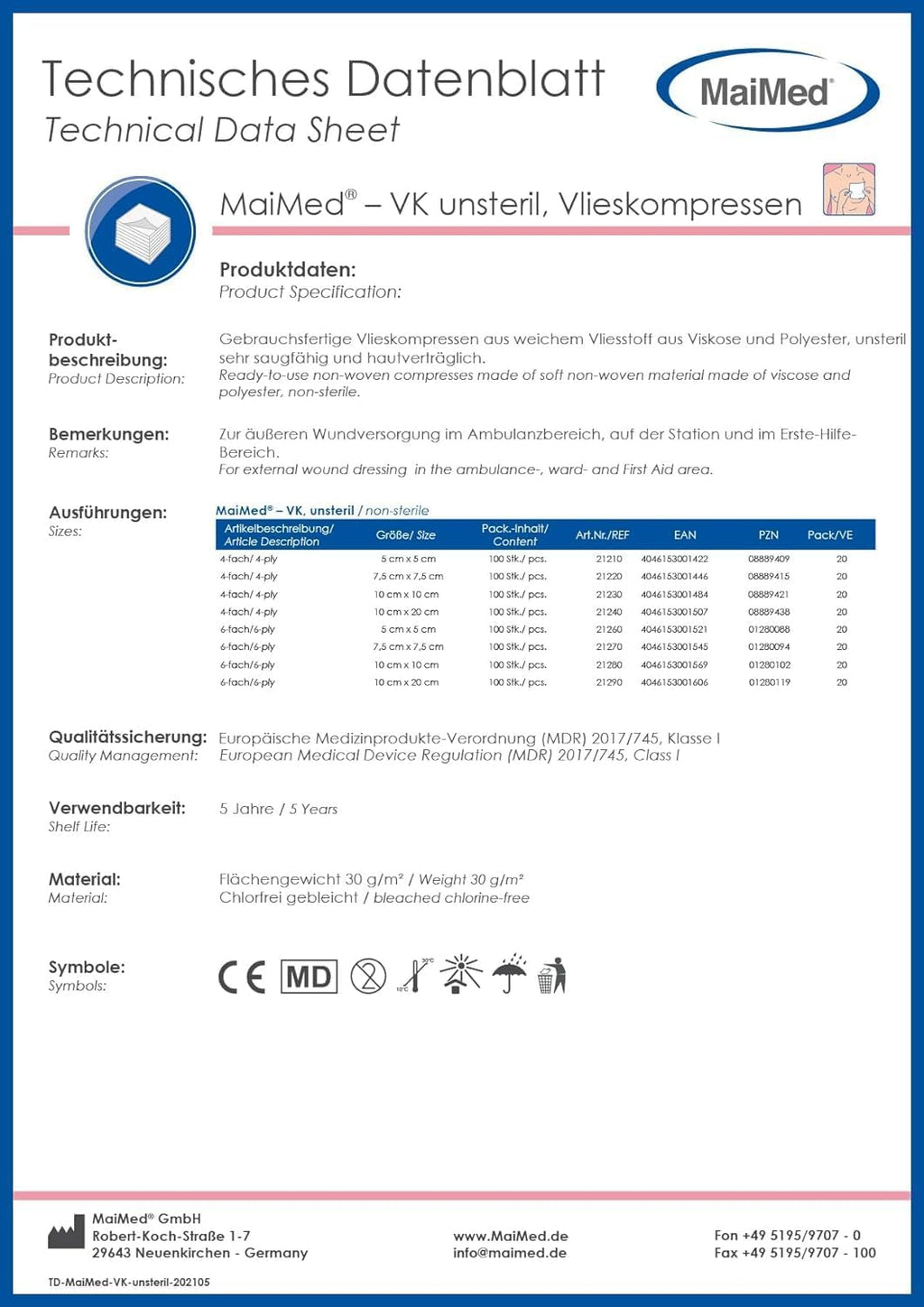 Unsterile Wound Dressings and Gauze Sterile 20 cm 100 pieces