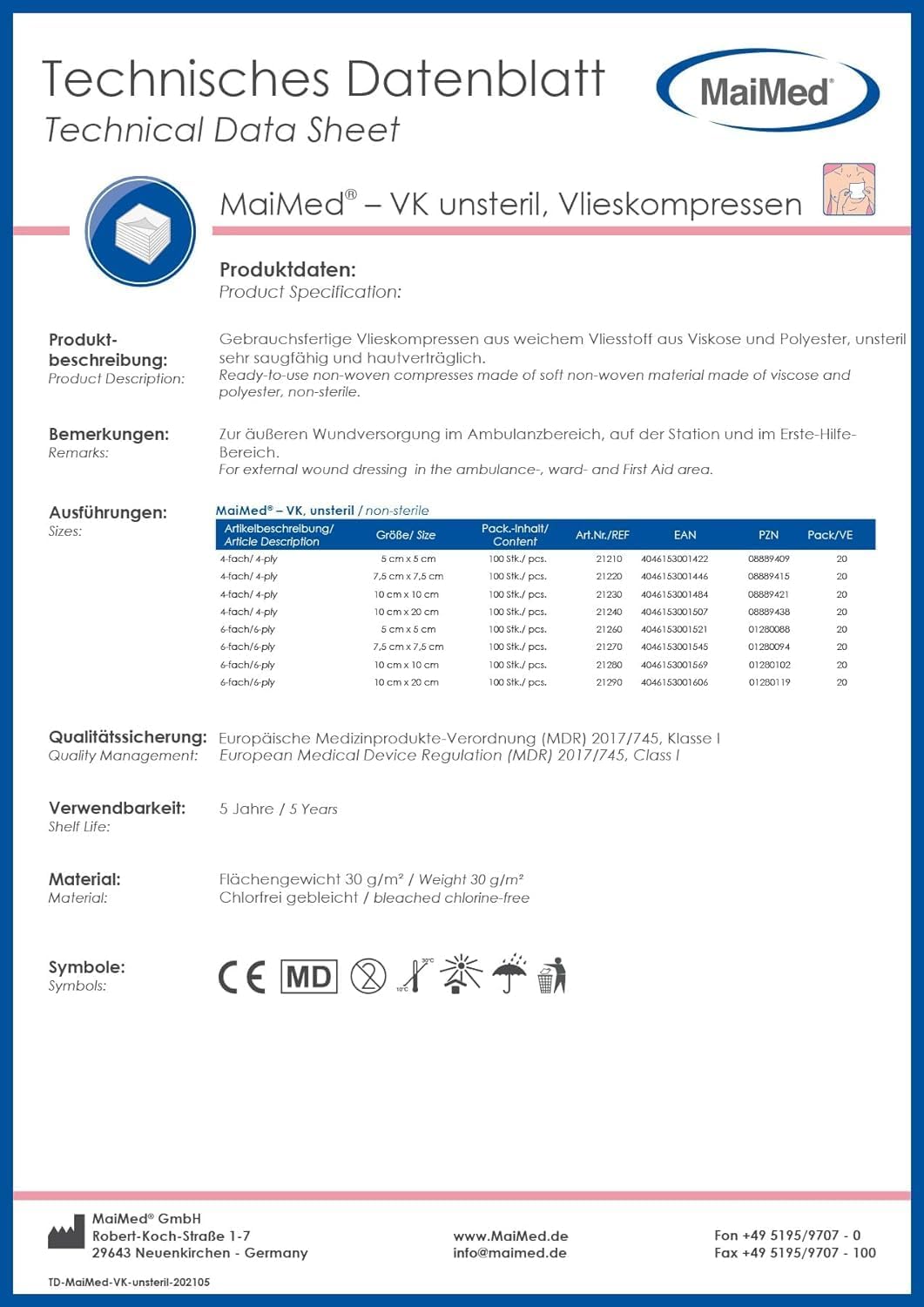 Unsterile Wound Dressings and Gauze Sterile 20 cm 100 pieces