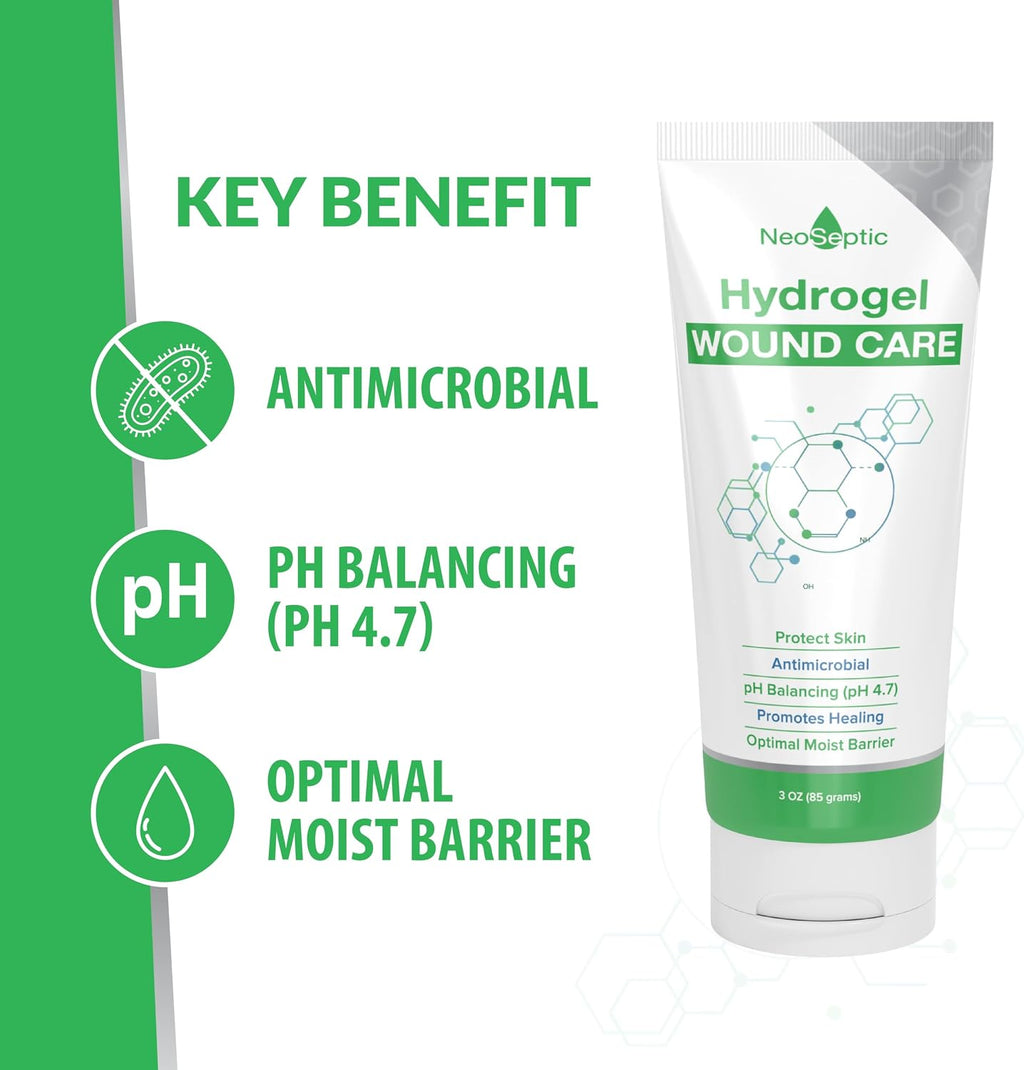 Antiseptic Scar & Wound Care Hydrogel - Repair, Protect Skin and Promote Faster Healing - pH Balanced Pain Relief Wound Gel for Burns and Dry Skin