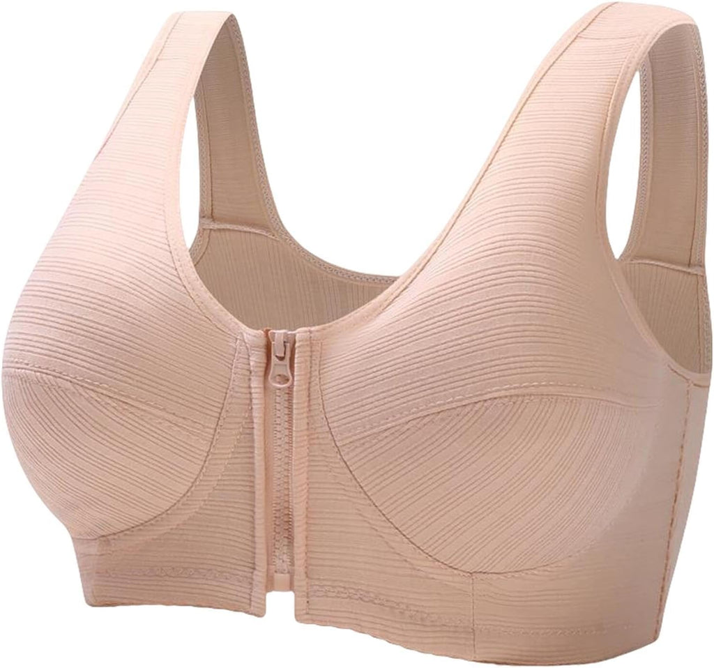 Women's Zip Front Closure Everyday Bra Wirefree Cotton Bras with Post-Surgery Compression Comfort
