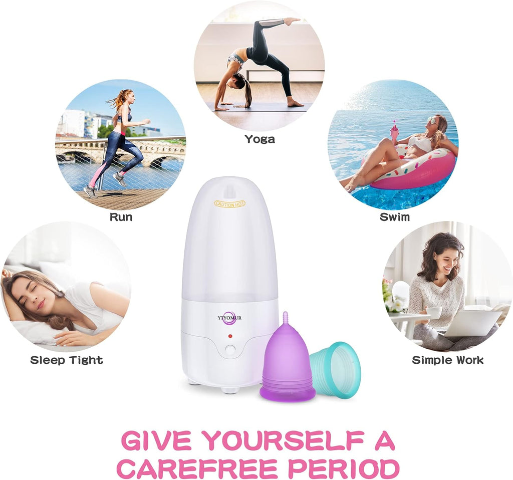 Menstrual Cup Steamer Sterilizer with 2 Reusable Menstrual Cups, Upgraded Period Cups Cleaner Wash Kit