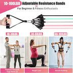 Resistance Bands with Handles for Women, 5 Level Exercise Bands | Workout Bands for Physical Therapy, Yoga, Pilates, Door Anchor, Storage Pouch, Training Poster