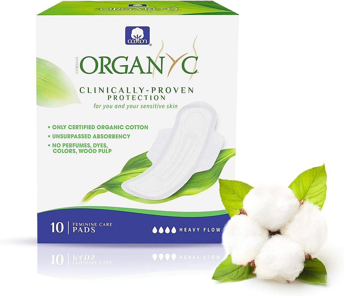 Organ(y)c, 100% Organic Certified Cotton Wings Night Pads - 4 Packs x 10 Pads (Total 40 Units)