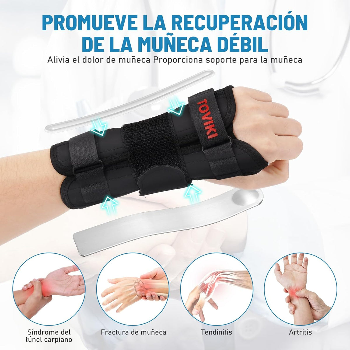 Carpal Tunnel Wrist Brace with 1 Splints 2 Support Bars and Soft Thumb Opening, Orthopedic Wrist Brace for Sprain Arthritis - Tendonitis Wrist Brace for Men and Women (Right)