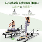 PAETA Pilates Reformer, 86" Foldable Reformer Pilates Machine with Adjustable Reformer Heights, Pilates Equipment with Music Wire Spings and Jump Boards