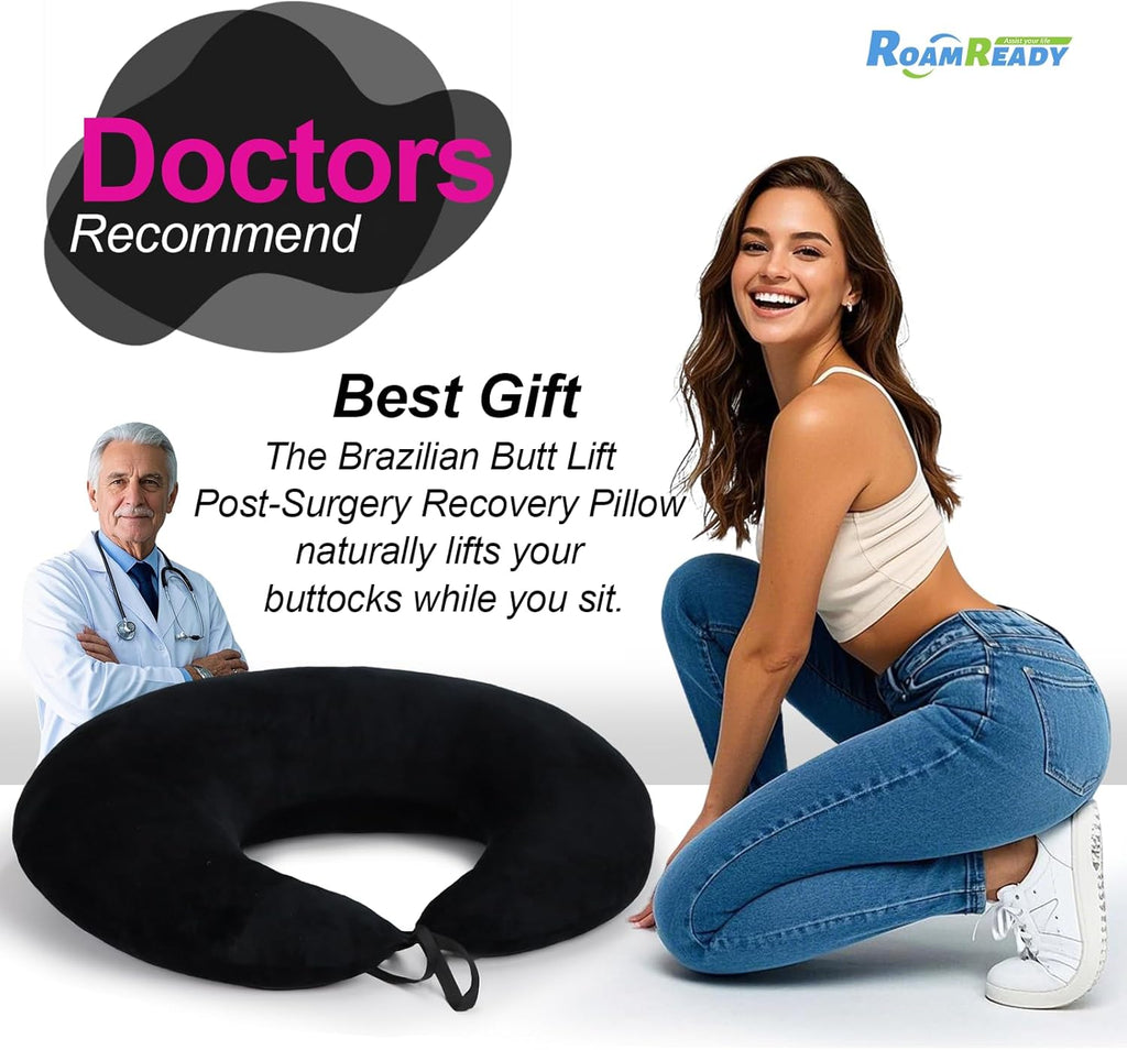 BBL Post Surgery Pillow for Sitting Sleep, Donut Hemorrhoid Pillow for Driving, Hip Support Cushion, BBL Cotton for Recovery