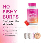 Pink Stork Total Prenatal + DHA, Vegan, No Fishy Burps, 60 Count, Berry | Methylfolate, Vegan DHA, Non-Constipating Iron, Choline, Vitamin B12 | Clean Label Purity Award, Made in USA