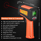 -58°F ~3272°F FKM Infrared Thermometer High Temperature Gun 50:1 Ratio | Digital IR Temp Gun,High Precision-Laser Thermometer Gun for Cooking,Kilns,Forges,Engine,HVAC,Industrial and Home Repair