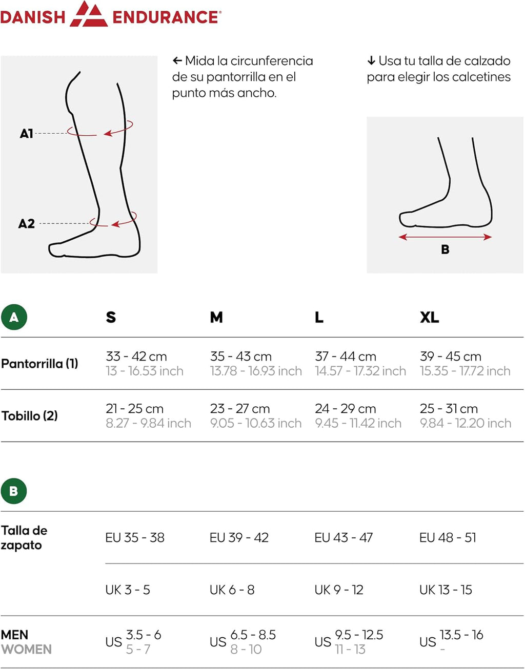 DANISH ENDURANCE Compression Socks for Women and Men, Sport, Running, Recovery, 1 or 2 Pack