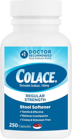 Colace Stool Softener Constipation Relief, 100 mg, 250 Capsules