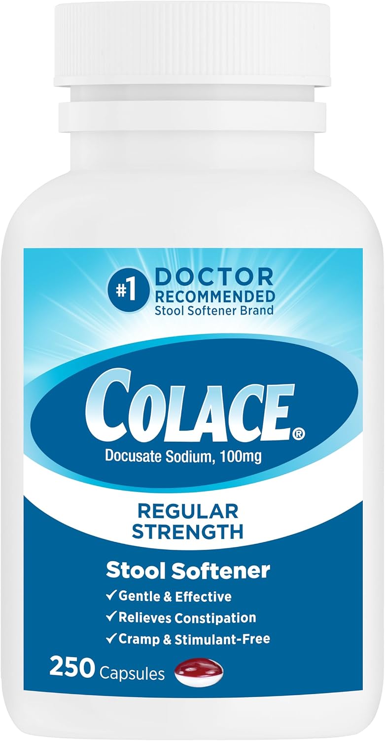 Colace Stool Softener Constipation Relief, 100 mg, 250 Capsules