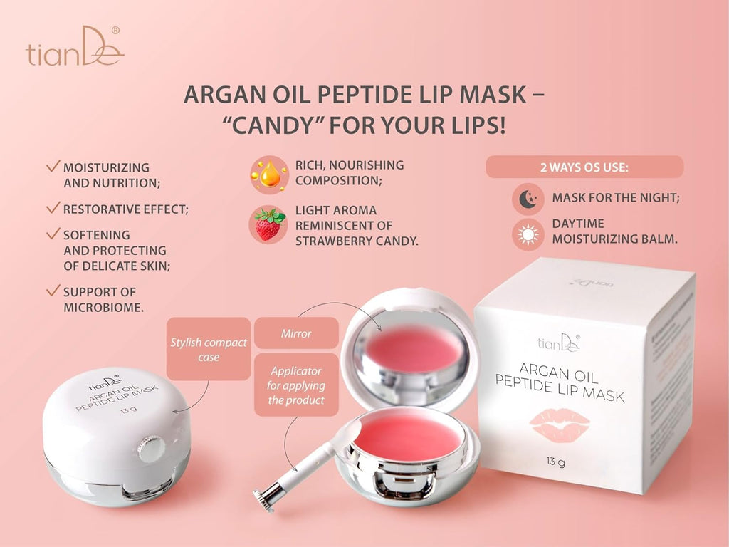 TianDe Argan Oil & Peptide Lip Mask 13g Peptide Treatment for Radiant Lips