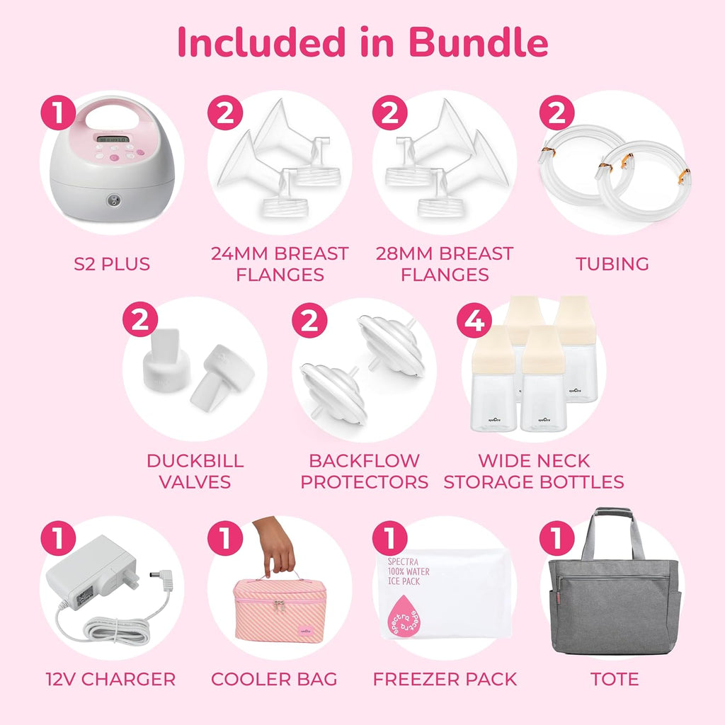 Spectra - S2 Plus Electric Breast Milk Pump with Tote Bag, Bottles and Cooler for Baby Feeding