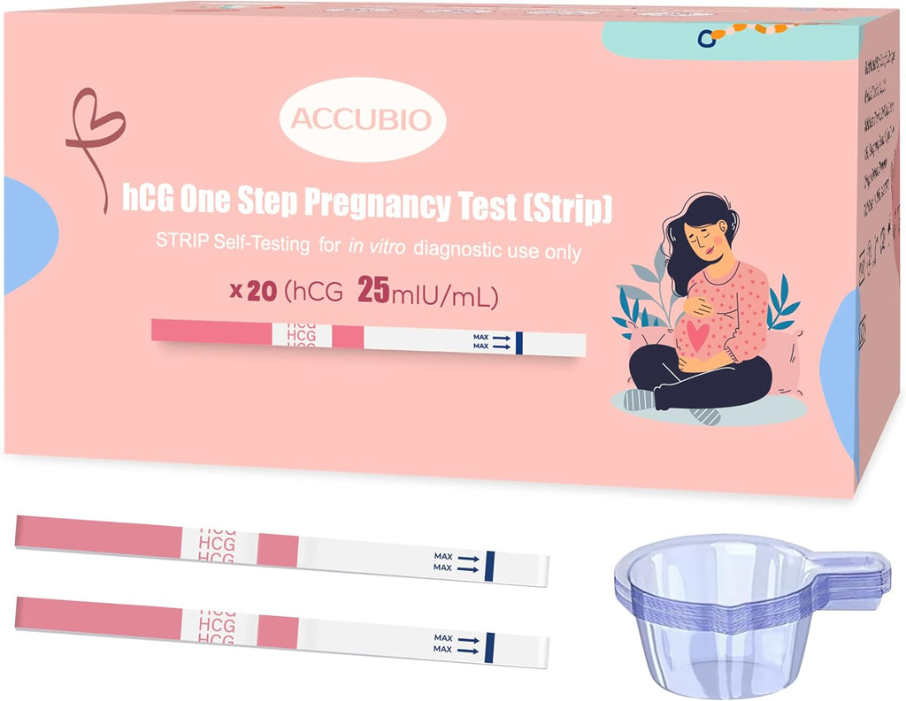 Pregnancy Test Strips with Urine Cups, hCG Detection Home Pregnancy Tests, Sensitive & Over 99% Accurate, 20 Count Individually Wrapped, Rapid hCG Test Strips, 5mm Wider 25mIU/mL