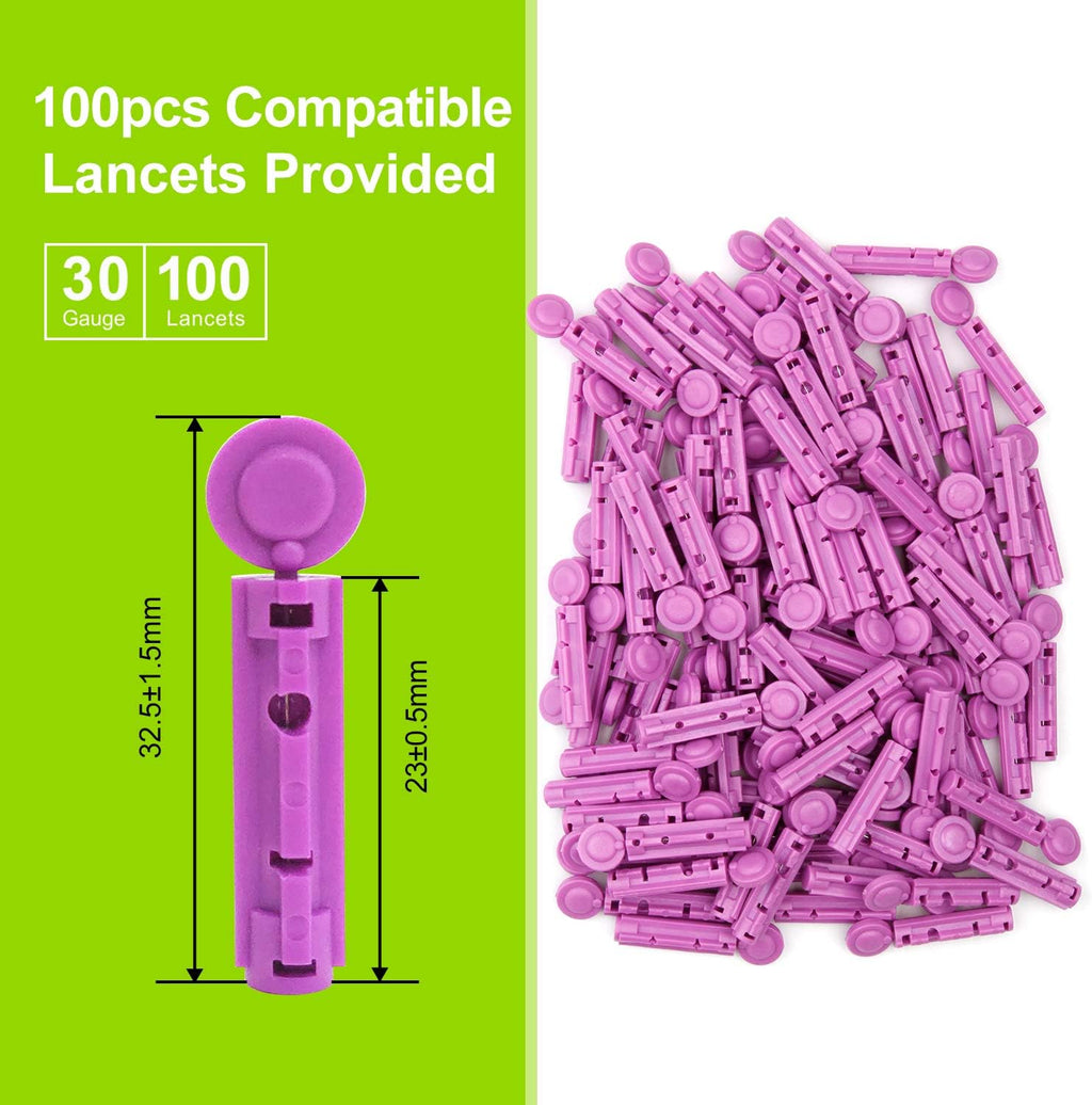 AUVON Lancets for Diabetes Testing with Lancing Device, 100 Pack, 30 Gauge | Lancets with Painless and Contactless Design, Adjustable Depth Lancing Device, Works Effectively with Small Drops