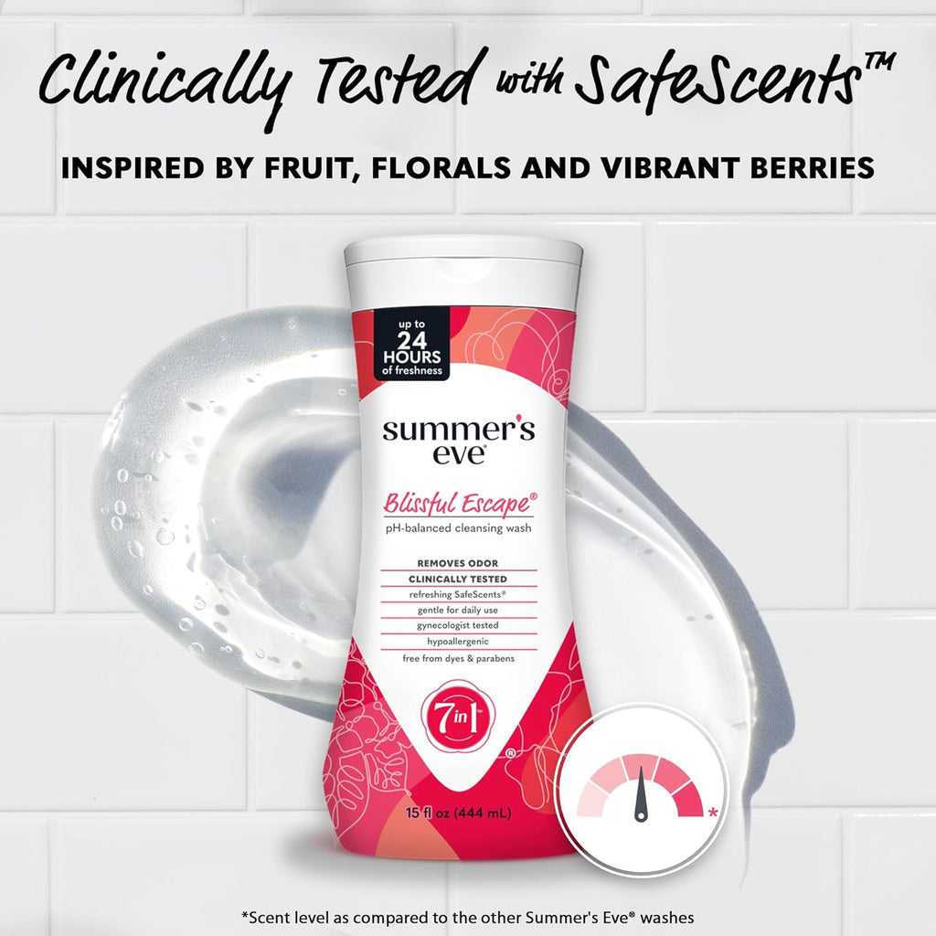 Summer's Eve Blissful Escape Daily Refreshing All Over Feminine Body Wash, Removes Odor, Feminine Wash pH Balanced, 15 Fl Oz (Pack of 3)