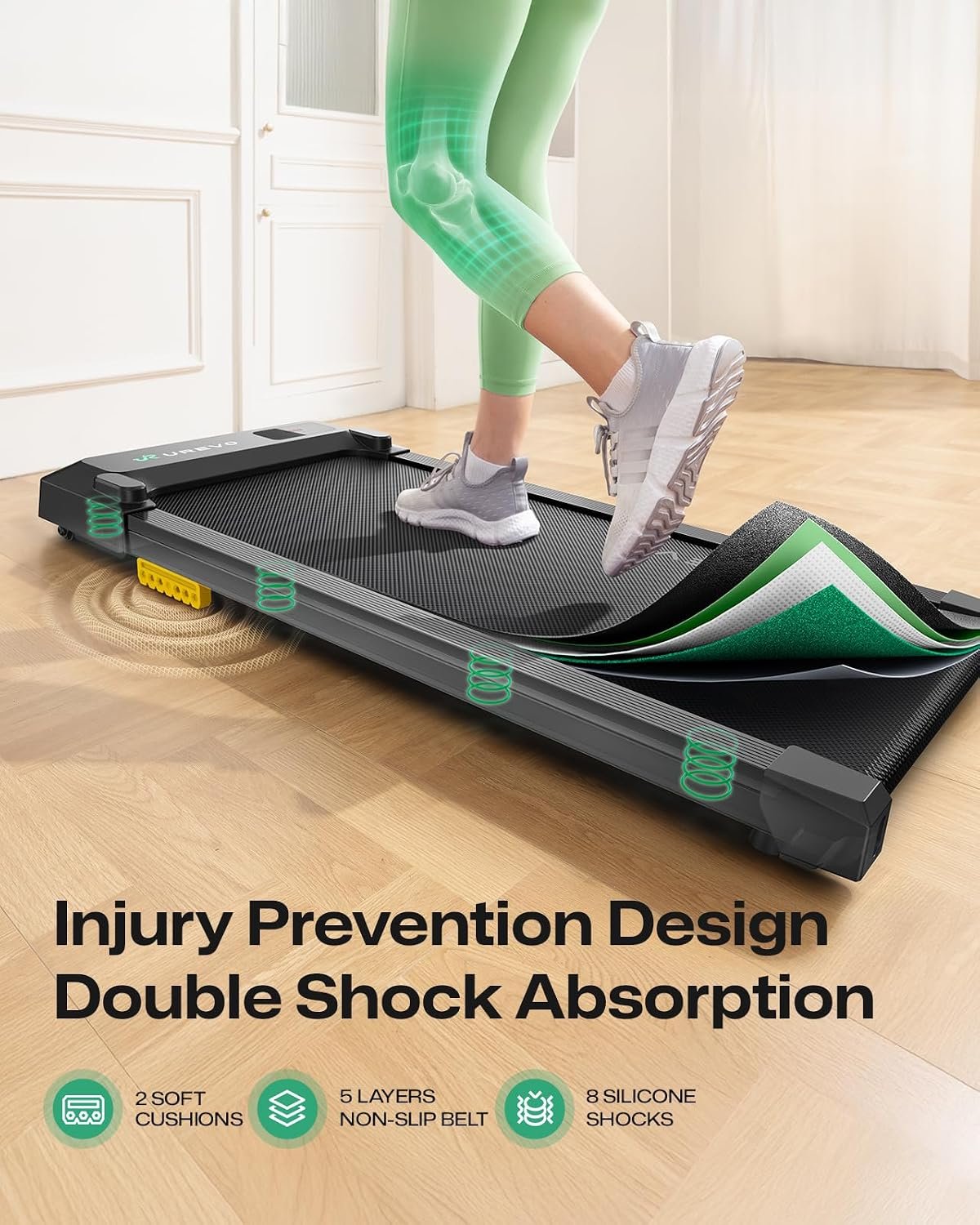 UREVO Smart Walking Pad, Standing Desk Treadmill with Double Shock Absorption, Quiet Operation, Workout APP with Track Insights and MIIT Mode, Plug and Play, Remote or APP Control for Home Office