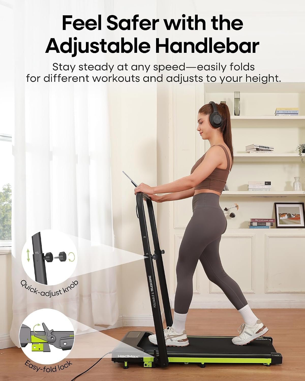 Walking Pad Treadmill with Incline and Height Adjustable Handle Bar