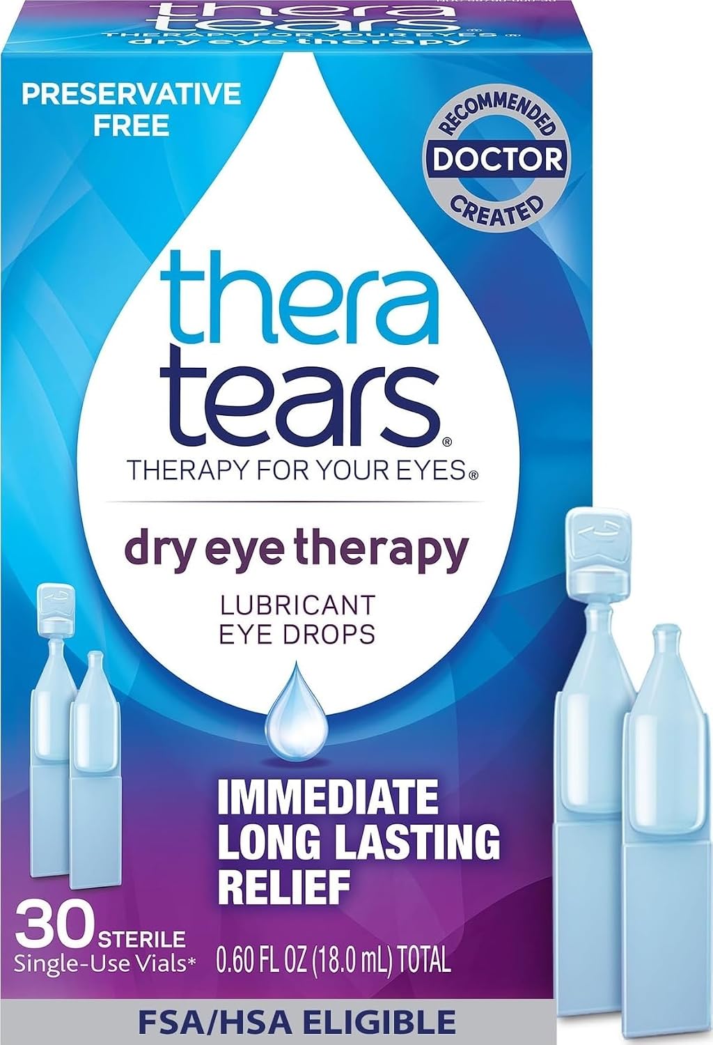 TheraTears Dry Eye Drops, Preservative-Free Vials, 30 Ct | Preservative-Free Lubricating Eye Drops for Dry Eyes, Single-Use Vials, Dry Eye Therapy, Immediate Long Lasting Relief