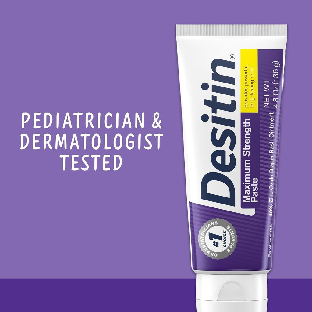 Desitin Maximum Strength Paste, 40% Zinc Oxide Paste, Diaper Rash Healing Ointment for Immediate Relief, Dermatologist Pediatrician Tested, Helps Heal Diaper Rash, Protects Up to 12 Hours, 4.8 Oz Tube