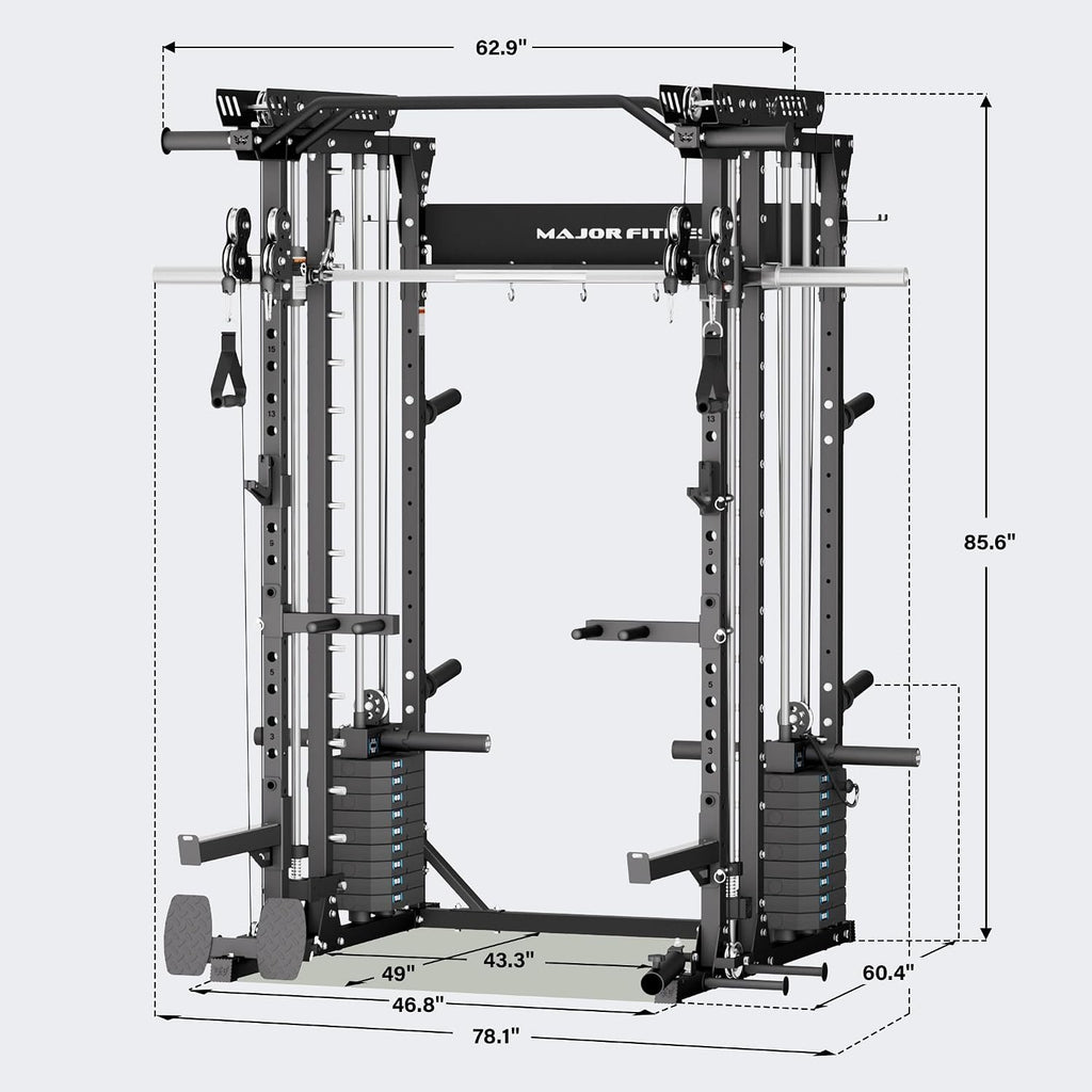 Major Fitness Drone MAX V Smith Machine with Weight Stacks, All-in-One Home Gym Squat Rack--2500LB Capacity, Dual LAT Pull-Down Systems & Cable Crossover Machine, Heavy-Duty Full-Body Workout Machine