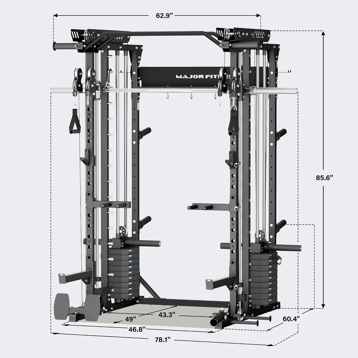 Major Fitness Drone MAX V Smith Machine with Weight Stacks, All-in-One Home Gym Squat Rack--2500LB Capacity, Dual LAT Pull-Down Systems & Cable Crossover Machine, Heavy-Duty Full-Body Workout Machine