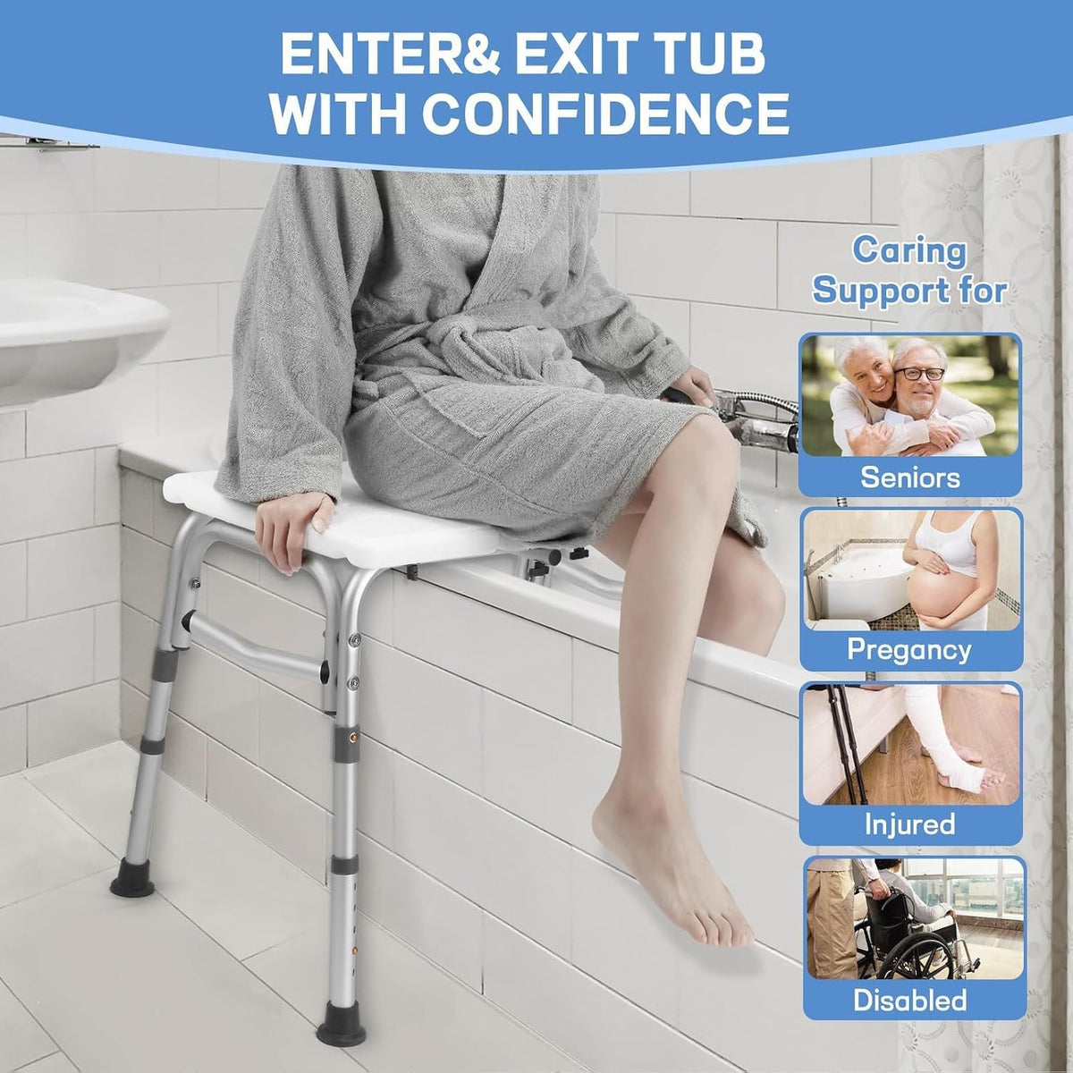 TABEKE Tub Transfer Bench & Shower Chair for Bathtub, Elderly & Disabled