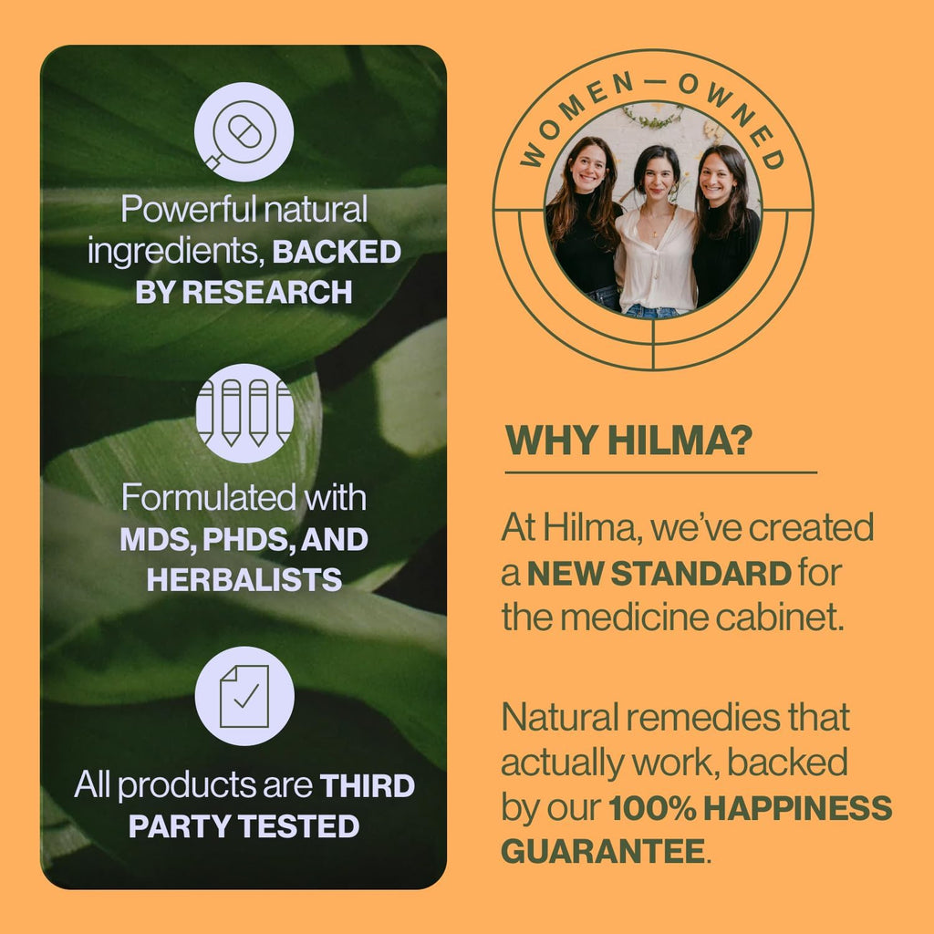 Hilma Natural Tension Relief, 50 Vegan Capsules | Occasional Head Discomfort and Stress Relief Supplement with Magnesium Glycinate, Willow Bark, Boswellia, and Feverfew