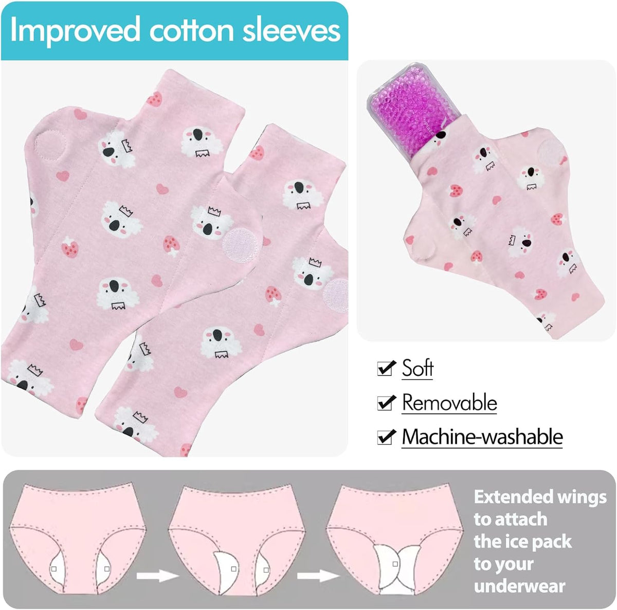 Vecozey 2 Perineal Cold Packs for Maternity Postpartum Care, Reusable Hot & Cold Ice Wraps with Washable Cotton Sleeves for Post Partum & Hemorrhoid Pain Relief, Cooling Pads for Women After Birth