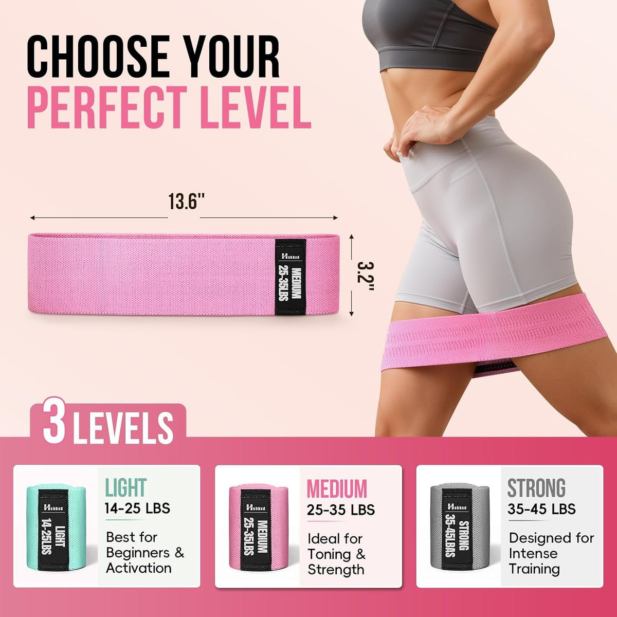 Fabric Resistance Band Set with Exercise Guide, 3 Levels for Hip and Glute | For women and men; 3 resistance levels with an exercise guide for legs, squats, yoga, fitness, and physical therapy