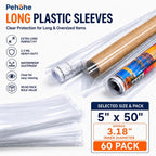 60 Pack 5x50" Long Plastic Sleeves 2.3Mil for Posters, Artwork & Blueprints