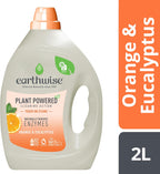 Earthwise Orange & Eucalyptus Laundry Washing Detergent Liquid 2L, 40 Washloads, Suitable for Front & Top Loader, Tough on Stains, Plant Powered Cleaning Action with Naturally Derived Enzymes