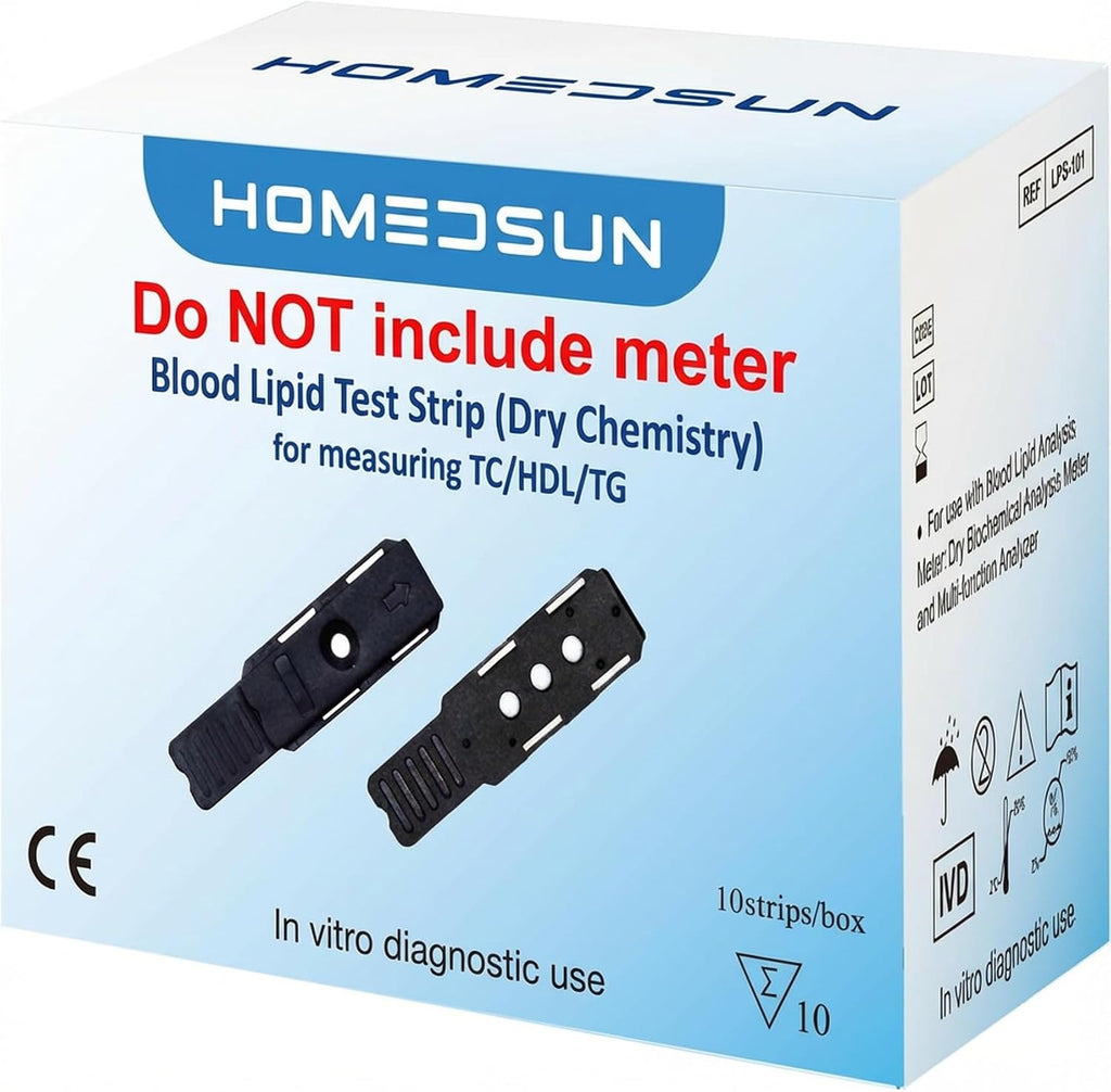 10 Cholesterol Strips for HSLPM102 Meter, Analyzer Not Included | Capillary blood 4-in-1 lipid panel refills with individual lancets and droppers for home wellness tracking