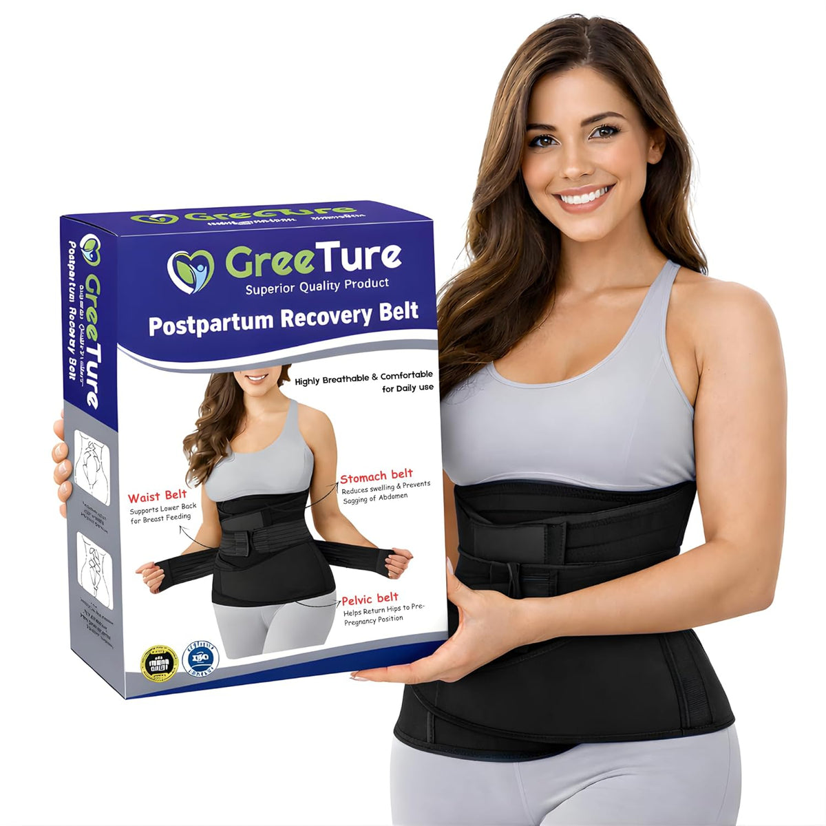 3 in 1 Post Pregnancy Abdominal Belt for Women, C-Section Abdomen Belt & Belly Wrap for After Delivery Recovery – Adjustable Postpartum Belt, Maternity Belt for Waist, Pelvis & Tummy Support (Free Size) (Black)