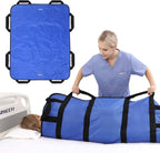 Multipurpose 48" x 40" Positioning Bed Pad with Reinforced Handles - Reusable & Washable Transfer Sheet for Turning, Lifting & Repositioning - Double-Sided Nylon Fabric, Blue