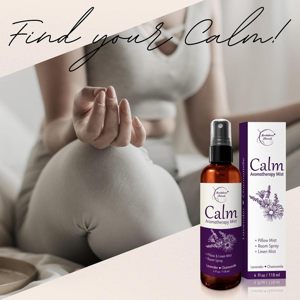 Brookethorne Naturals Calm Aromatherapy Mist | Lavender Pillow Spray 4oz | Lavender & Chamomile Essential Oil room, linen & bed spray | Calming scent for Relaxation & Sleep | Paraben-free, made in USA