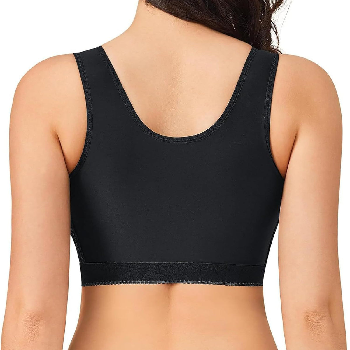 Post-Surgical Support Bra with Adjustable Front Closure and Compression Band for Comfort and Recovery (Black, L) #6028