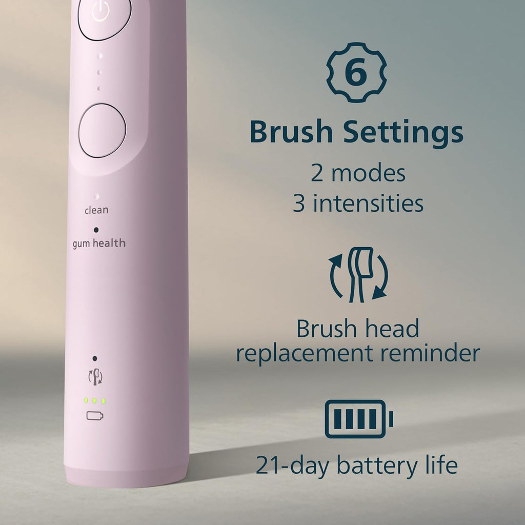 Philips Sonicare 5900 Rechargeable Electric Toothbrush, 2 Brush Heads, Pink | 1000% More Plaque Removal¹, Pressure Sensor, 6 Brush Settings, 21-Day Battery, 2-Minute Guided Timer, HX7132/02