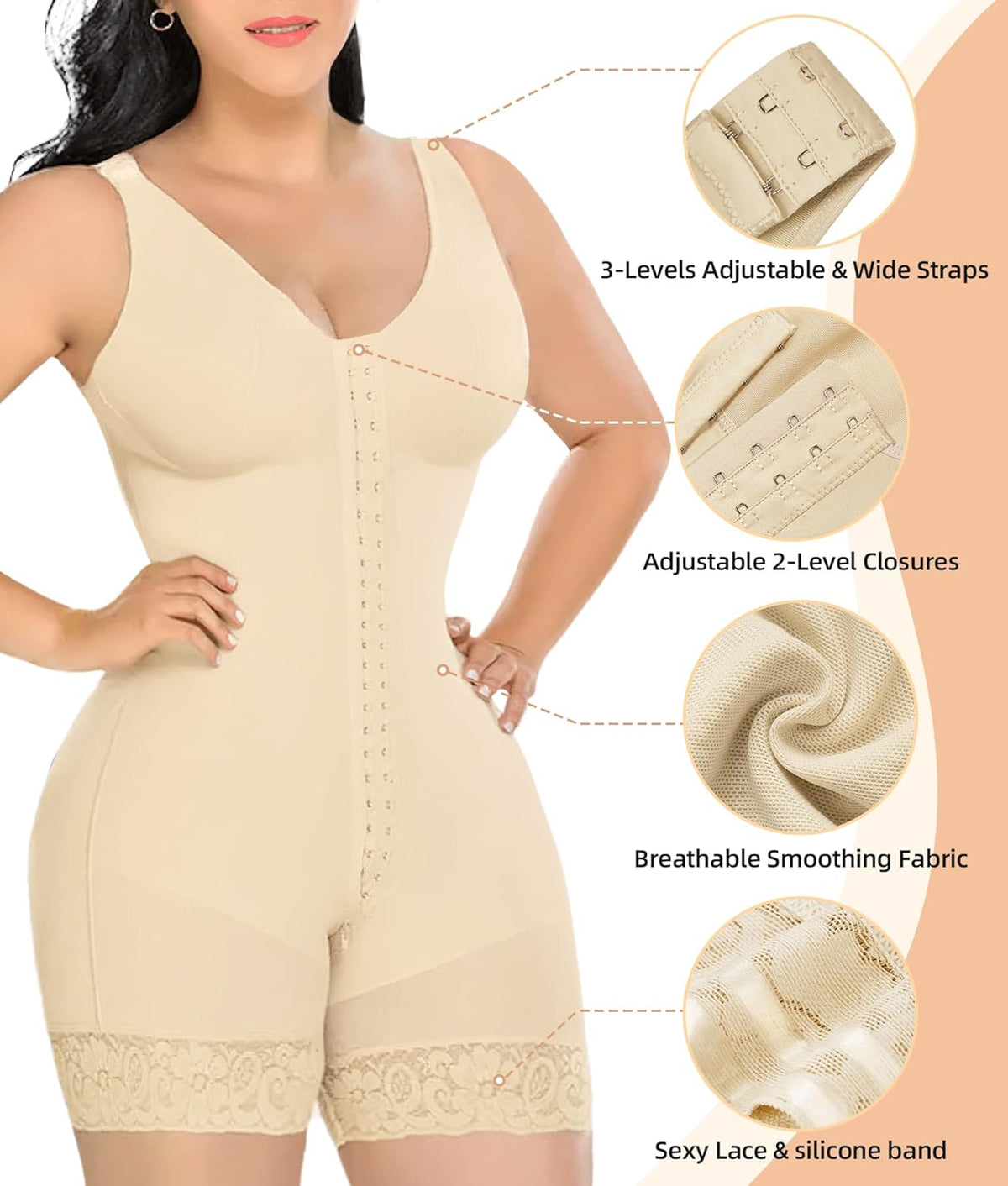 YIANNA Fajas Colombianas Shapewear for Women Tummy Control Butt Lifter with Zipper Crotch Postpartum Body Shaper