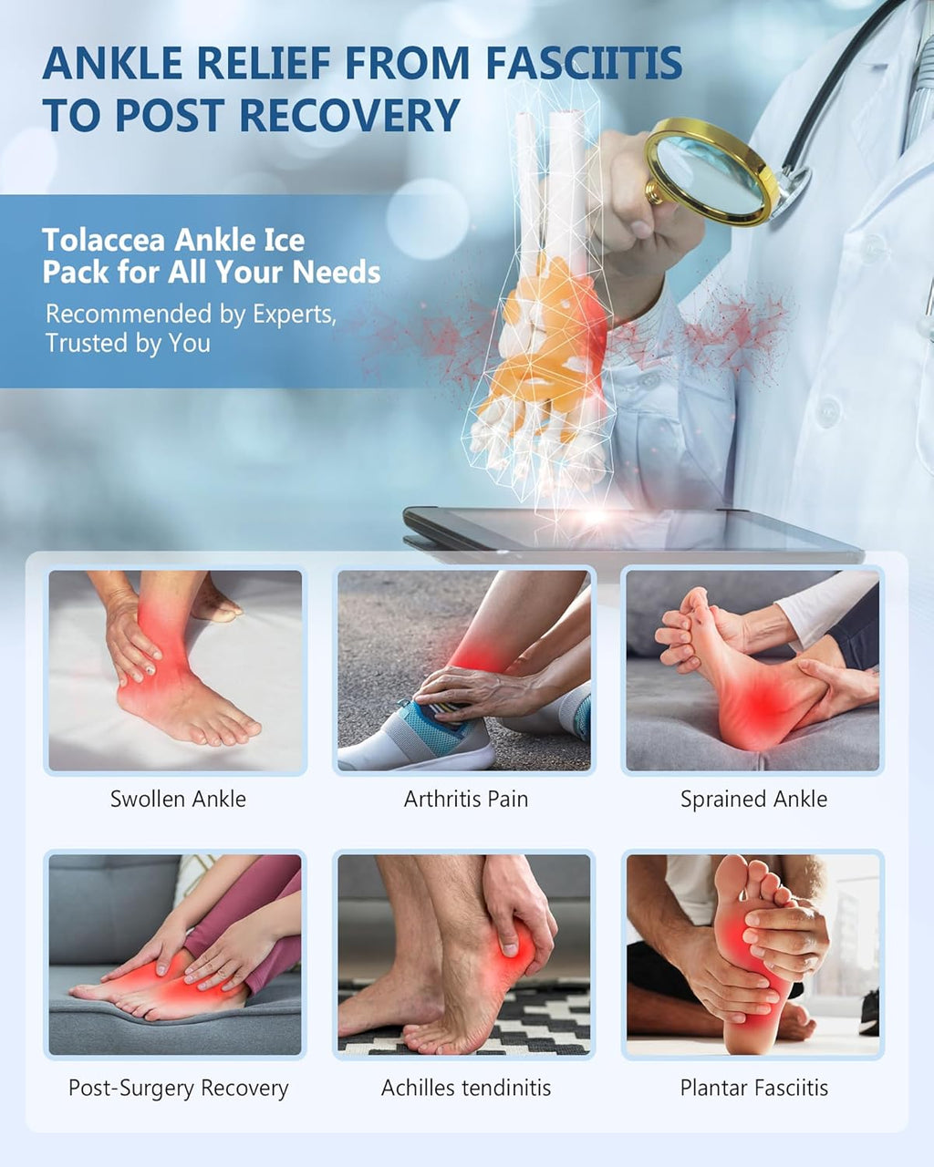 Ankle Foot Ice Pack, Expert Solid Gel Cold & Hot Therapy for Ankle Recovery | Heel Foot Ice Wrap, Stay Flexible After Frozen, 360° Foot Coverage, Easy Wear, Soft Fabric, Achilles & Plantar Relief