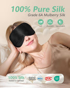 BeeVines 100% Mulberry Silk Sleep Mask, Blackout Eye Masks(Black & Black) | Natural Pure Silk Eye Shade, Real Silk Eye Cover for Sleeping, with Adjustable Strap, Reduces Puffy Eyes, Traveling Gifts