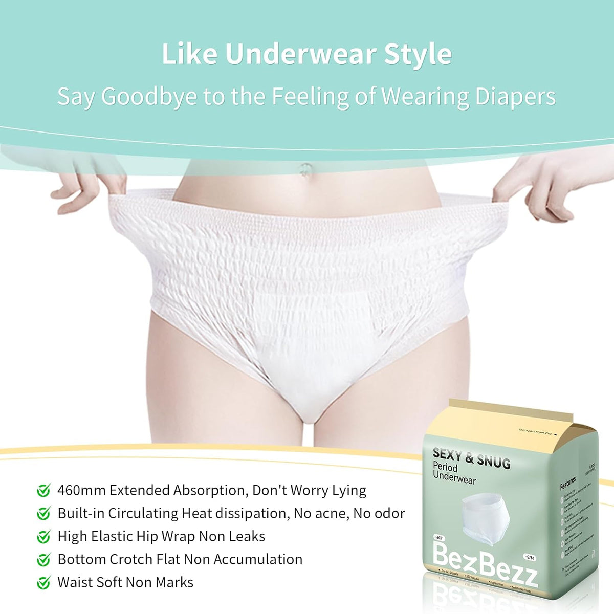 Disposable Period Underwear for Women S/M, 360° Leak Proof Period Panties for Heavy Flow, Overnight Postpartum and Incontinence, Odor Control, Breathable, Comfortable & Secure, 6 Count